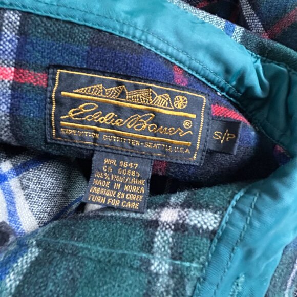 Eddie Bauer Mens Small Flannel Plaid Shirt Green Button Up Wool Blend Pockets - Picture 3 of 9
